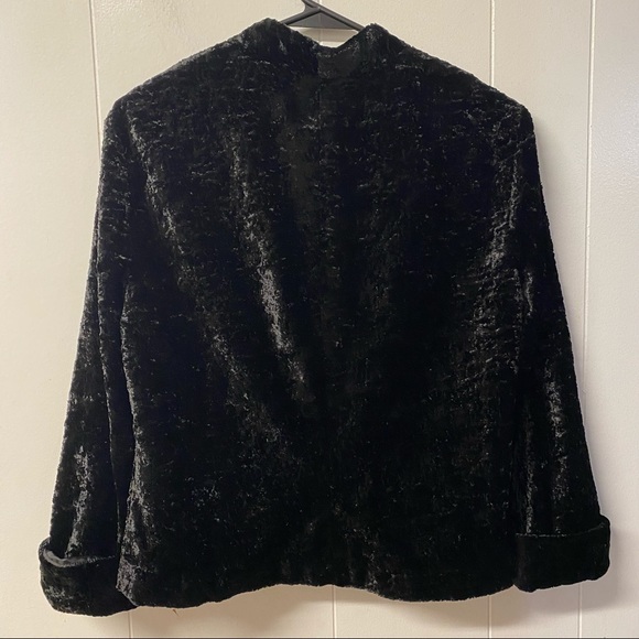 Connected Apparel Black Crushed Velvet Jacket Size M Rhinestone Embellishment - Picture 2 of 5